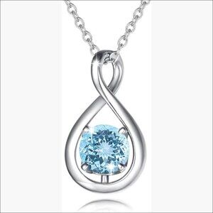 Sterling Silver Infinity Pendant Necklace with Aquamarine Birthstone